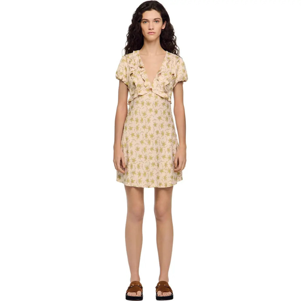 SANDRO Floral print short dress in Light Pink at Nordstrom, Size 40 | Nordstrom