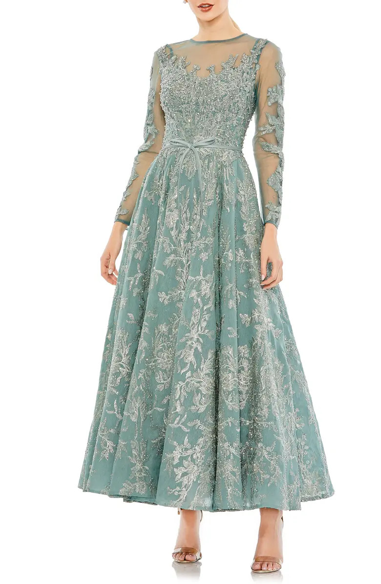 Beaded Floral Long Sleeve Illusion Lace Gown | Nordstrom