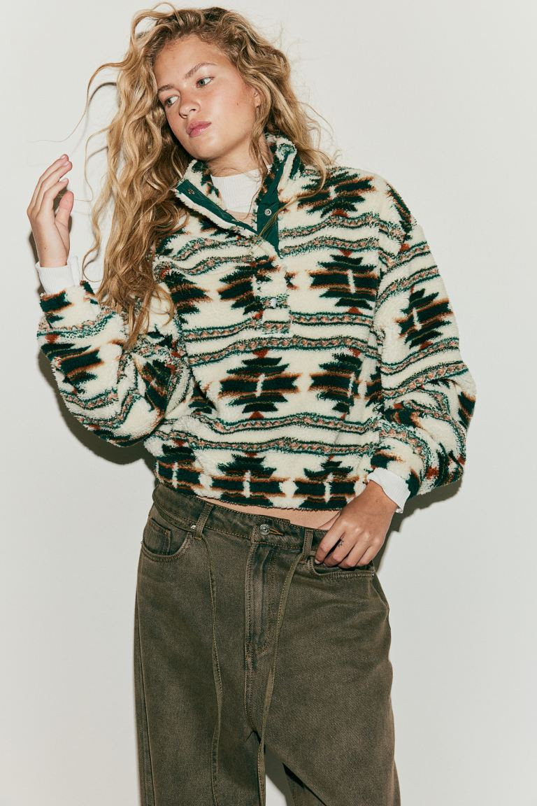 Teddy Pullover - Dark green/patterned - Ladies | H&M US | H&M (US + CA)