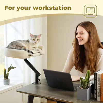 Cat Desk Bed For Indoor Cats, Supports Up To 50 Lbs, 360° Rotation & Adjustable, Nest Desktop Attachment Cats Hammock For Table | Wayfair North America