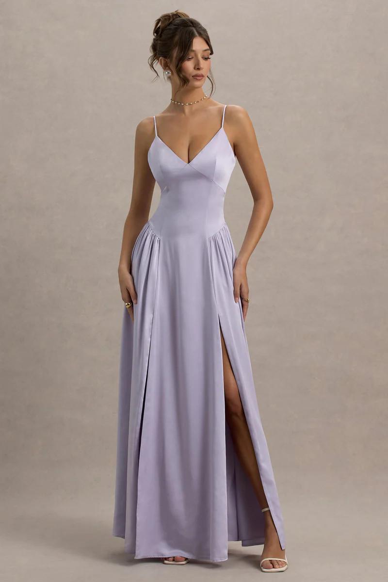 Jonas  Lilac Plunge-Neck Maxi Dress With Cami Straps | Club L London