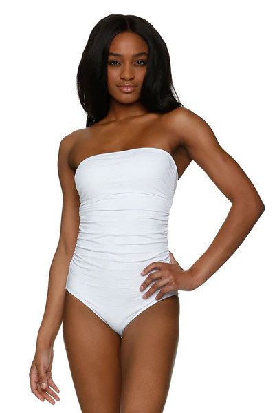 Classic Bandeau One-Piece-Textured White | Helen Jon