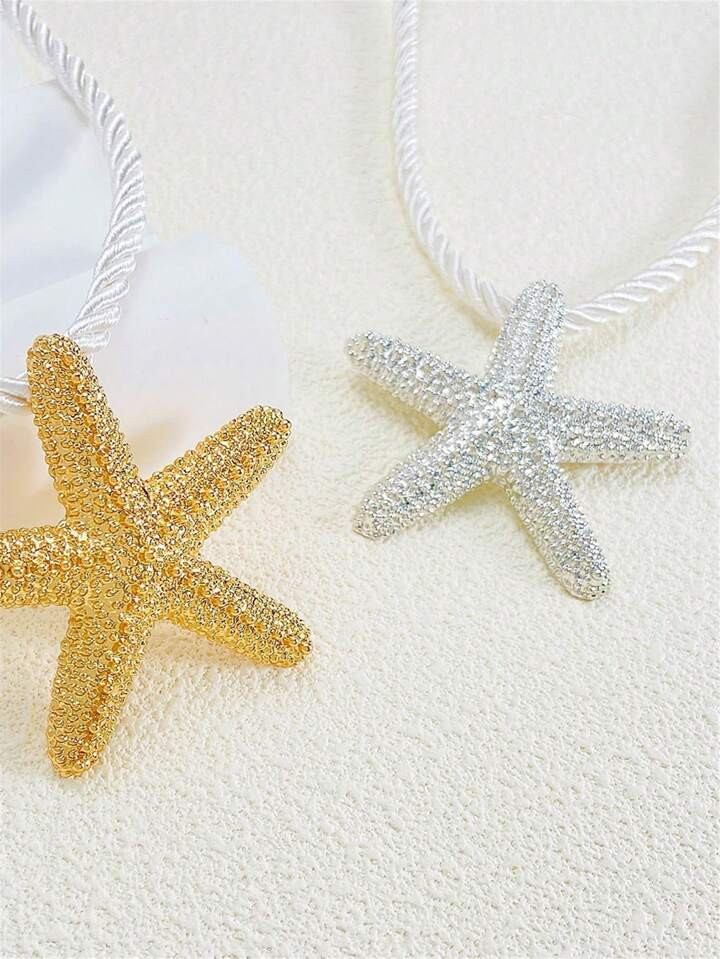 1pc Beach Style Exaggerated Starfish Pendant Chunky Rope Necklace, For Vacation | SHEIN