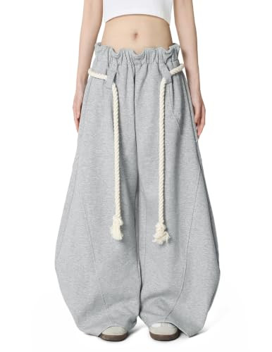 Aelfric Eden Super Baggy Barrel Sweatpants Wide Leg Pants for Women Men Casual Elastic Waist Unisex Lantern Trouser Pants Grey XS | Amazon (US)