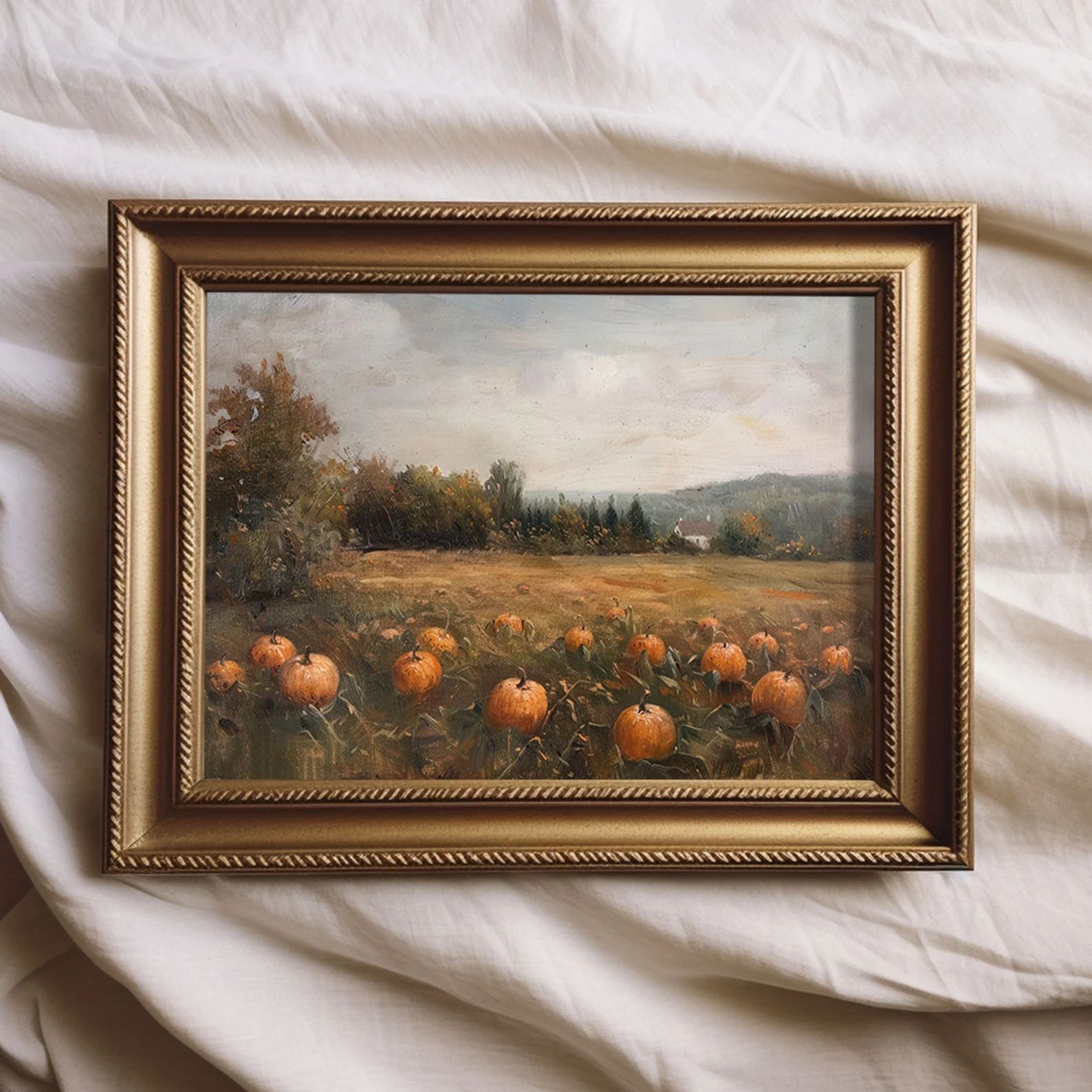 Pumpkin Field Vintage Style Painting Wall Art | Cottage Fall Decor | PRINTED AND SHIPPED | No. B0... | Etsy (US)