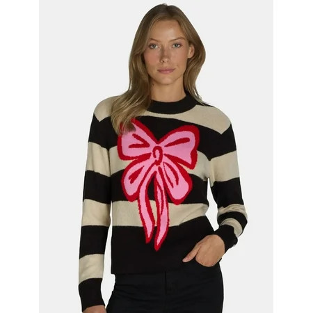 99 Jane Street Women’s and Women s Plus Striped Sweater with Bow Design Sizes XS-4X | Walmart (US)