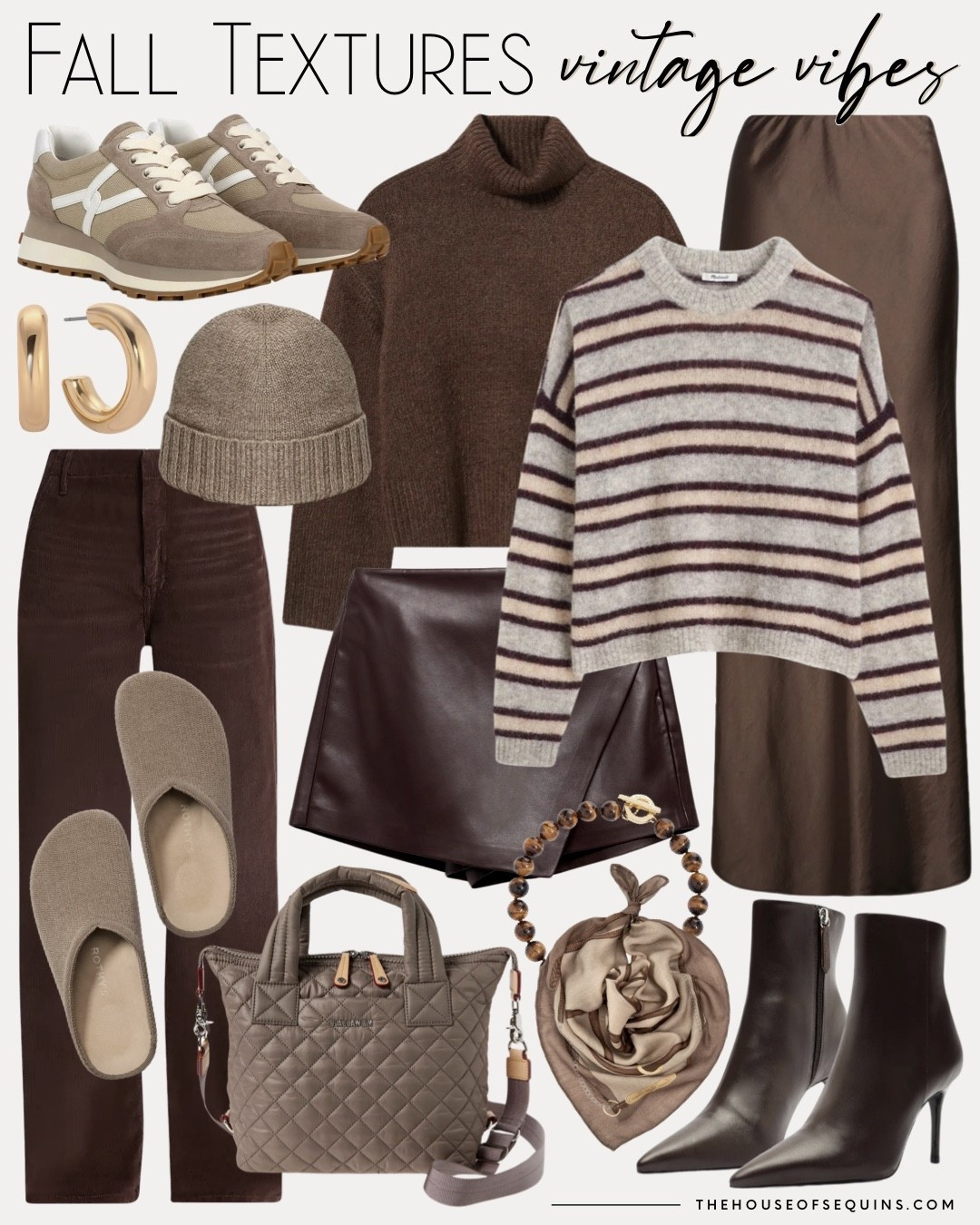 Shop vintage inspired fall outfits! Chocolate brown satin maxi skirt, corduroy jeans, turtleneck, faux leather mini skirt, Rothy’s clogs, Ralph Lauren silk scarf,  MZ Wallace quilted tote, Madewell sweater, beanie, beaded necklace, brown boots, wool fedora, Veronica Beard sneakers, leopard jeans, and more! 

#LTKShoeCrush #LTKFindsUnder100 #LTKItBag