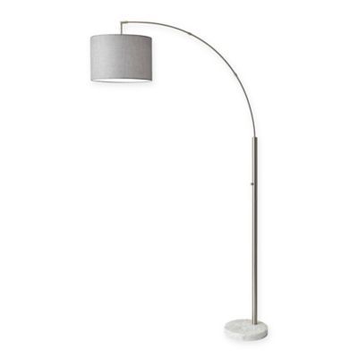 Adesso Bowery Arc Floor Lamp in Brushed Steel with Linen Shade | Bed Bath & Beyond