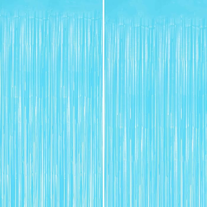 2 Pack Foil Fringe Backdrop - Pastel Light Blue Shiny Tinsel Curtains for Party Decoration/Photo ... | Amazon (US)