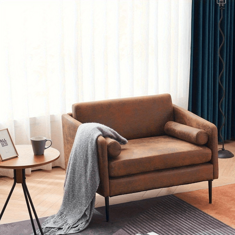 TEMU Mid- Chair 38.2"" Living Room Sofa, Oversized Bronzing Cloth Upholstered Accent Chair With Metal Legs And Pillows For Living Room, Bedroom, Balcony, Apartment, Office-brown | Temu Affiliate Program