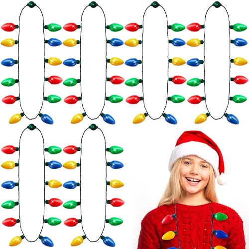 JOYIN 6 PCS Christmas Necklace Christmas Light Necklaces 12 LED Bulbs Accessories Light Bulbs for Adults Kids Holidays Parties Favors Accessories Decorations | Amazon (US)