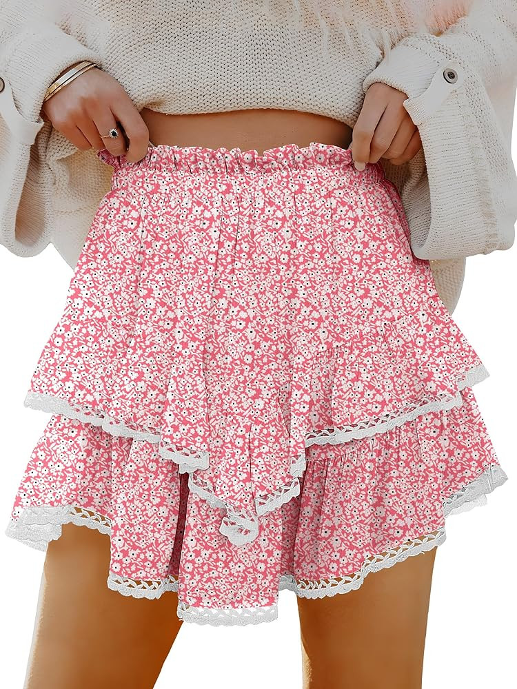 Caracilia Women Summer Flowy Mini Skirts Built in Shorts Casual Boho Ruffle Cute Tennis Skorts 20... | Amazon (US)