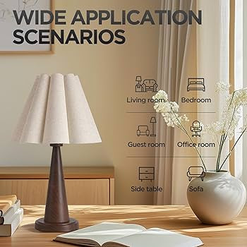 Modern Table Lamp with Petal Linen Lampshade, Dark Faux Wood Metal Base \u2013 20.5\u201d Bedside... | Amazon (US)