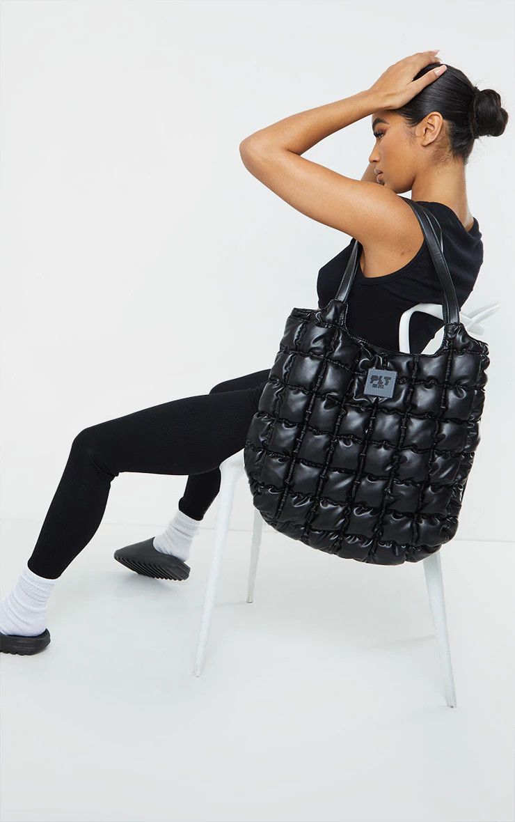 PRETTYLITTLETHING Black Padded Tote Bag | PrettyLittleThing US