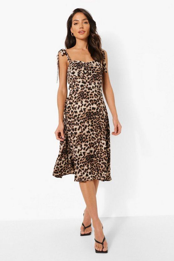 Leopard Print Corset Detail Midi Dress | Boohoo.com (US & CA)