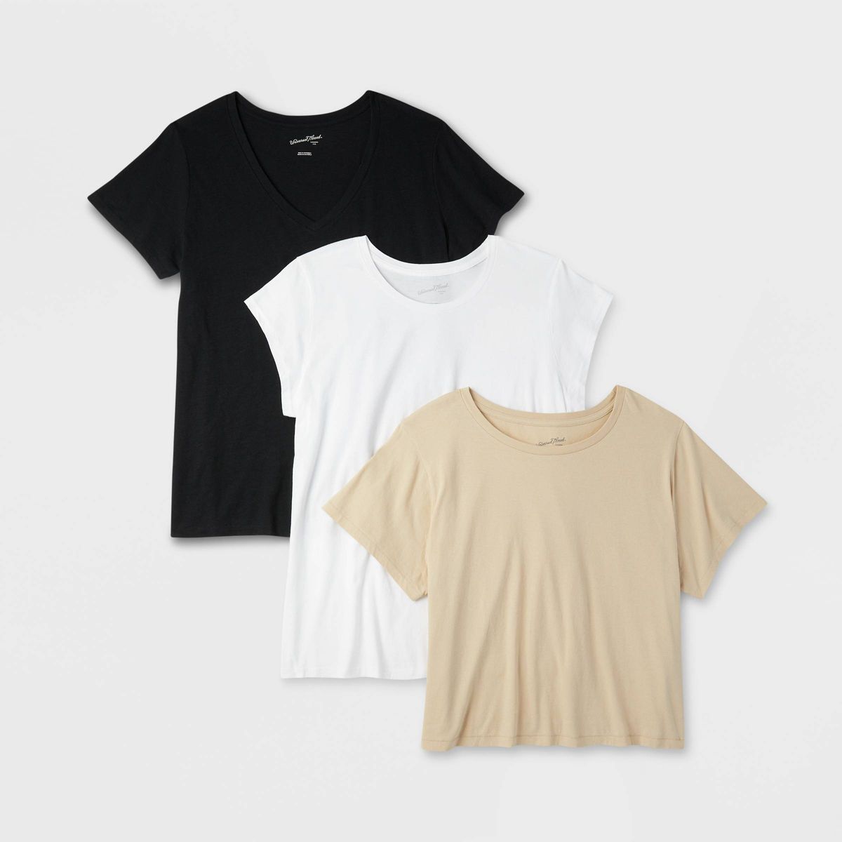 Women's 3pk Slim Fit Short Sleeve T-Shirt - Universal Thread™ White/Beige/Black | Target