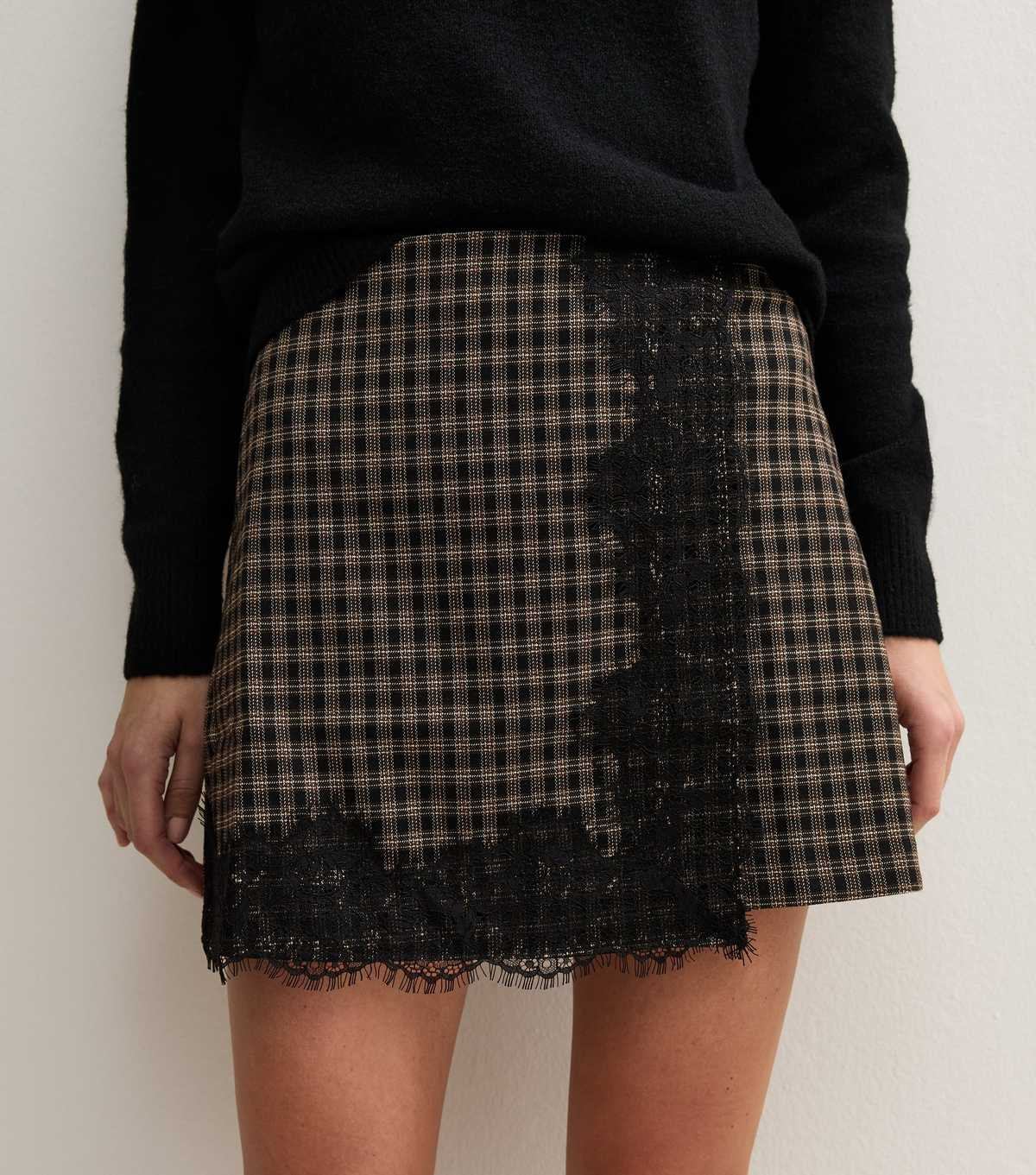 Black Check Lace Trim Wrap Skort | New Look | New Look (UK)