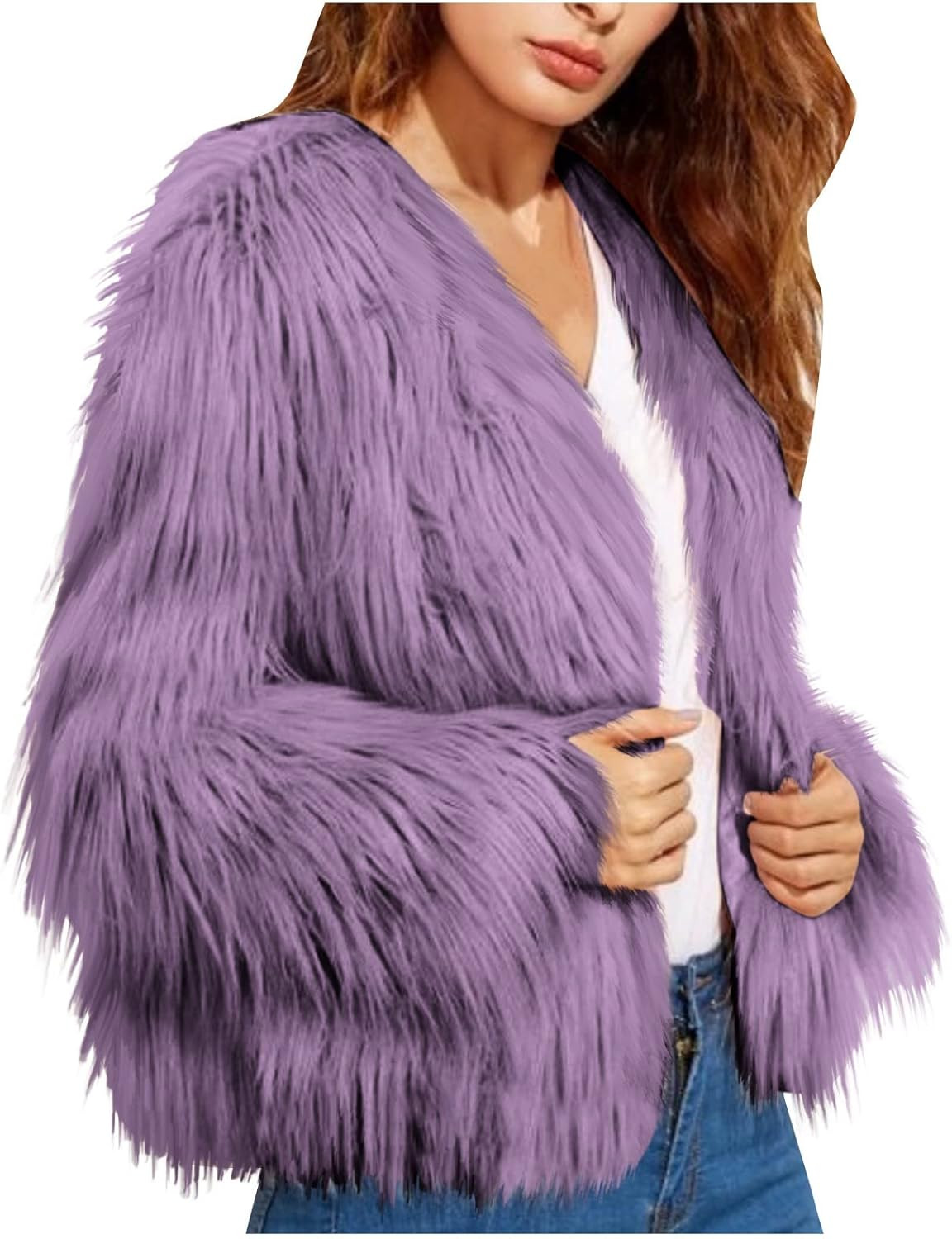 Womens Open Front Faux Fur Cardigan Vintage Parka Shaggy Jacket Coat | Amazon (US)