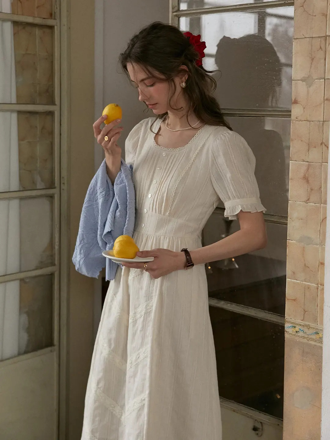 Emmeline Round Neck 100%Cotton Dress | Simple Retro