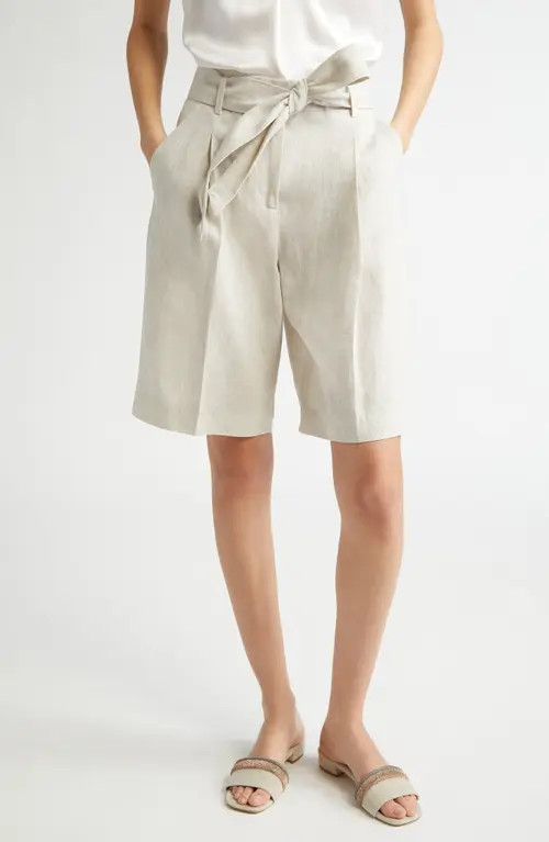 Eleventy Linen Blend Belted Bermuda Shorts in Sand at Nordstrom, Size 2 Us | Nordstrom