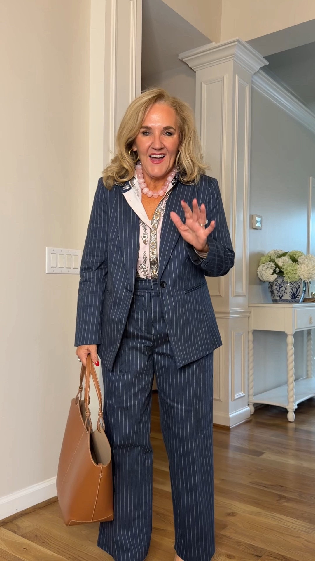 Really sharp suit but the pieces can be much more casual as separates 
Jacket 10 petite 
Pants run big 6 petite 
Blouse med petite

#LTKOver40 #LTKSaleAlert #LTKWorkwear

#LTKPetite