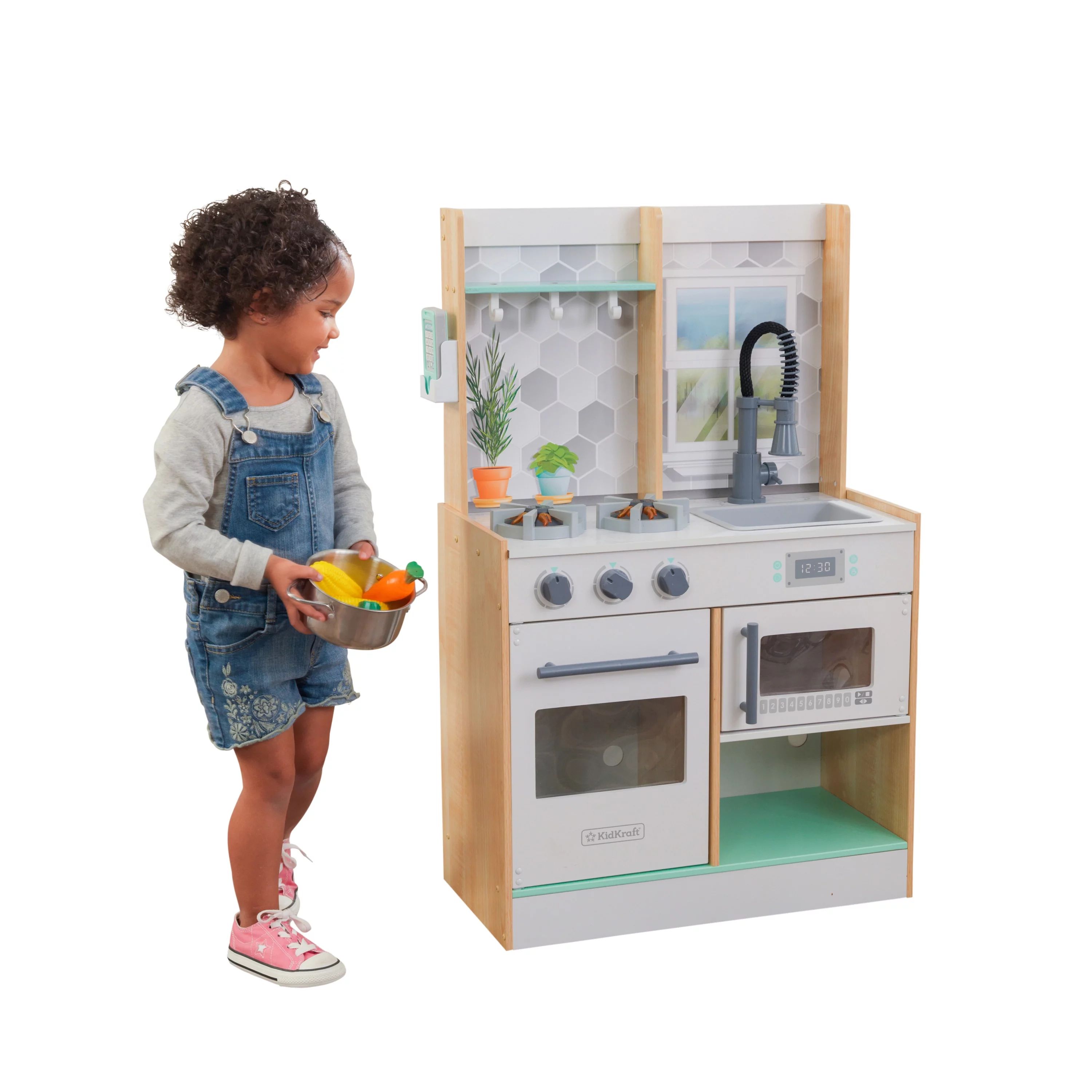 KidKraft Let's Cook Wooden Play Kitchen - Natural with 1 Piece Accessory Play Set | Walmart (US)