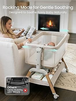 GROWNSY 5-in-1 Baby Bassinet Bedside Sleeper with Gentle Rocking Mode, 6 Adjustable Heights, Full... | Amazon (US)