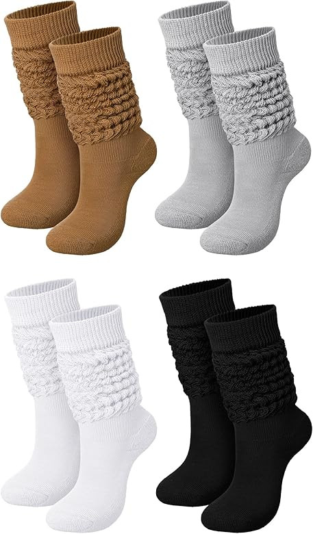 Janmercy 4 Pairs 80s 90s Neon Slouch Socks Women Girls Warm Scrunch Socks Chunky Socks Knit Scrun... | Amazon (US)