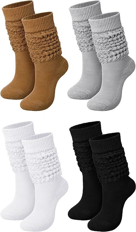 Janmercy 4 Pairs 80s 90s Neon Slouch Socks Women Girls Warm Scrunch Socks Chunky Socks Knit Scrun... | Amazon (US)