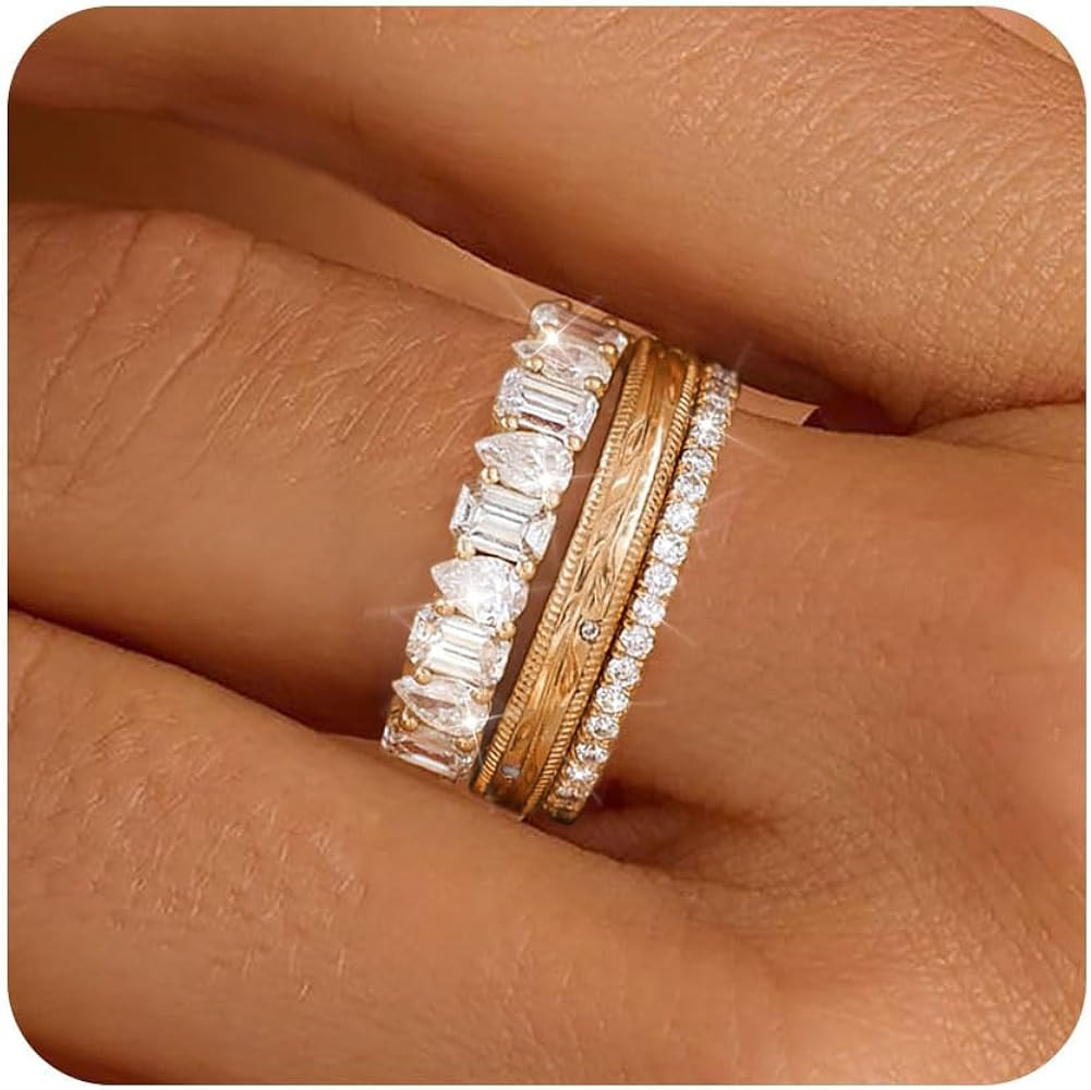 FUNEIA Stackable Gold Rings for Women Non Tarnish Chunky 14K Gold Plated Rings that Don't Tarnish... | Amazon (US)