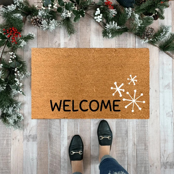 Winter Doormat, Christmas Doormat, Patio Decor, Holiday Door Mat, Holiday Decor, Snowflake Door D... | Etsy (US)