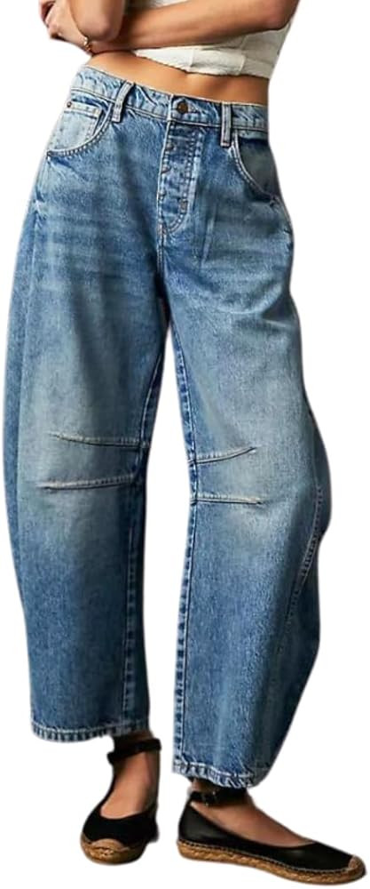 Free People Women's We The Free Good Luck Mid-Rise Barrel Jeans | Amazon (US)