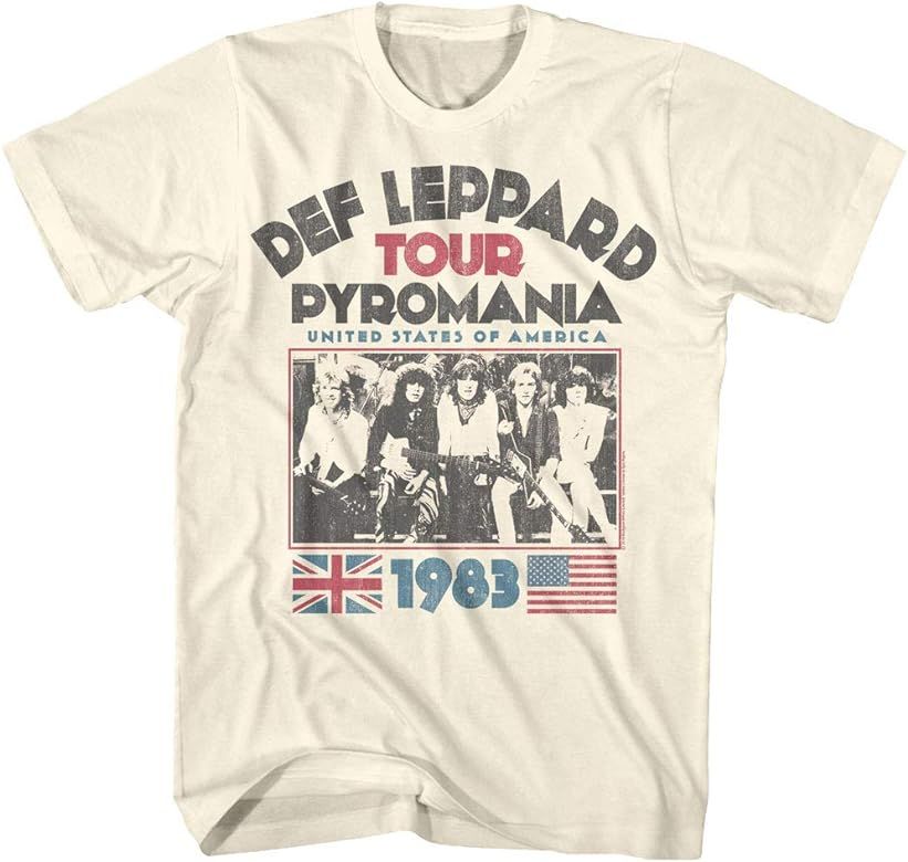 Def Leppard 1977 English Rock Band 1983 USA Pyromania Tour Natural Adult T-Shirt | Amazon (US)