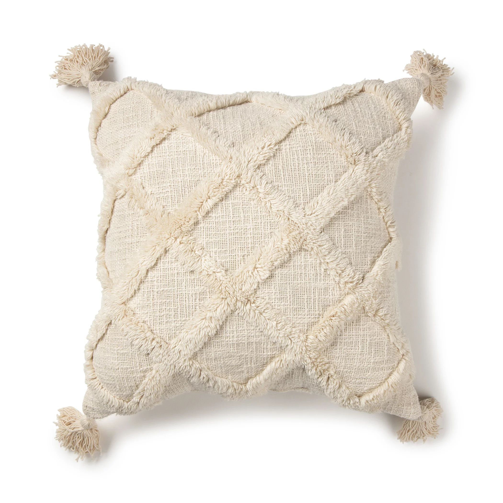 Better Homes & Gardens Tufted Trellis Decorative Throw Pillow, 20" x 20", Natural | Walmart (US)