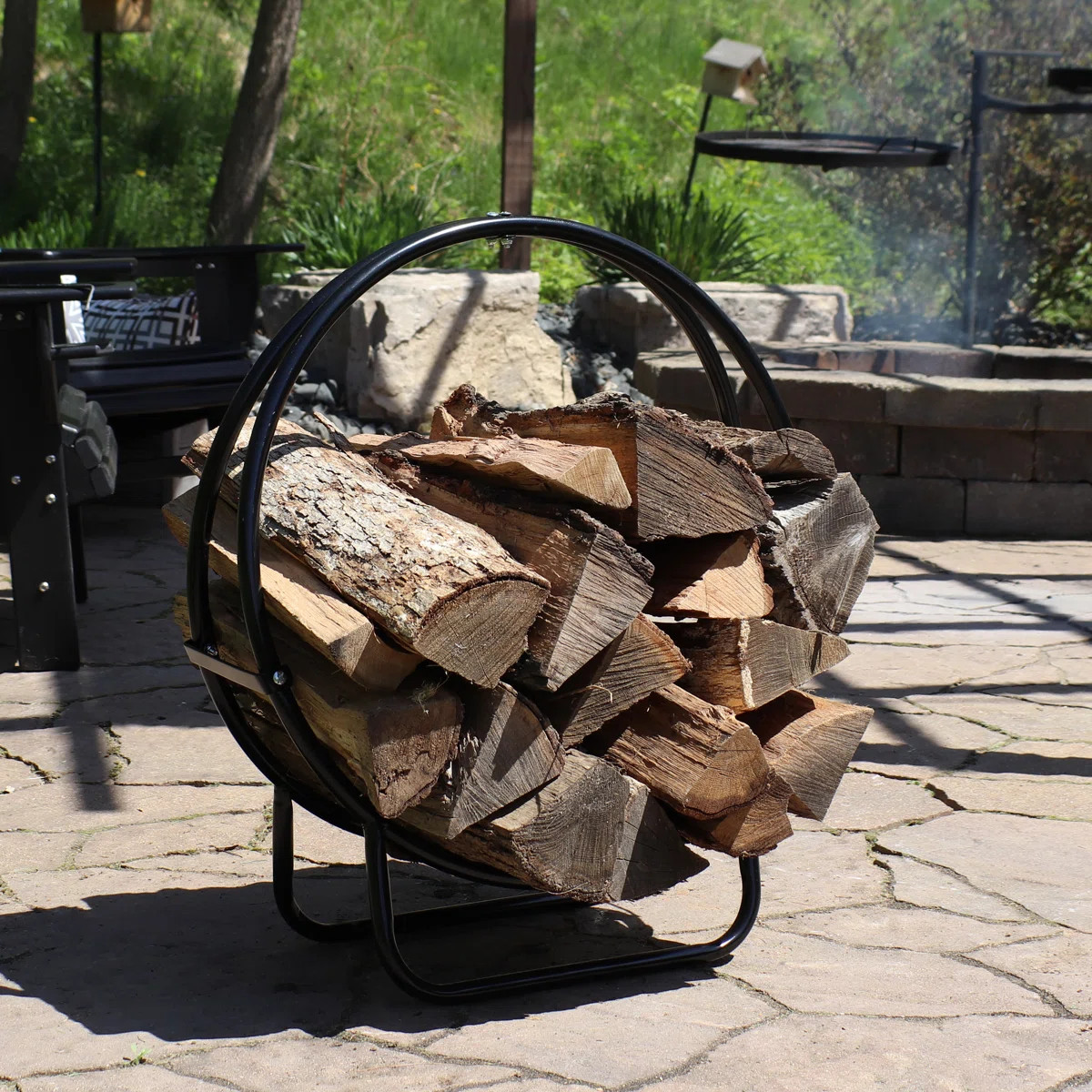 Indoor or Outdoor Tubular Steel Hoop Firewood Log Holder | Wayfair North America