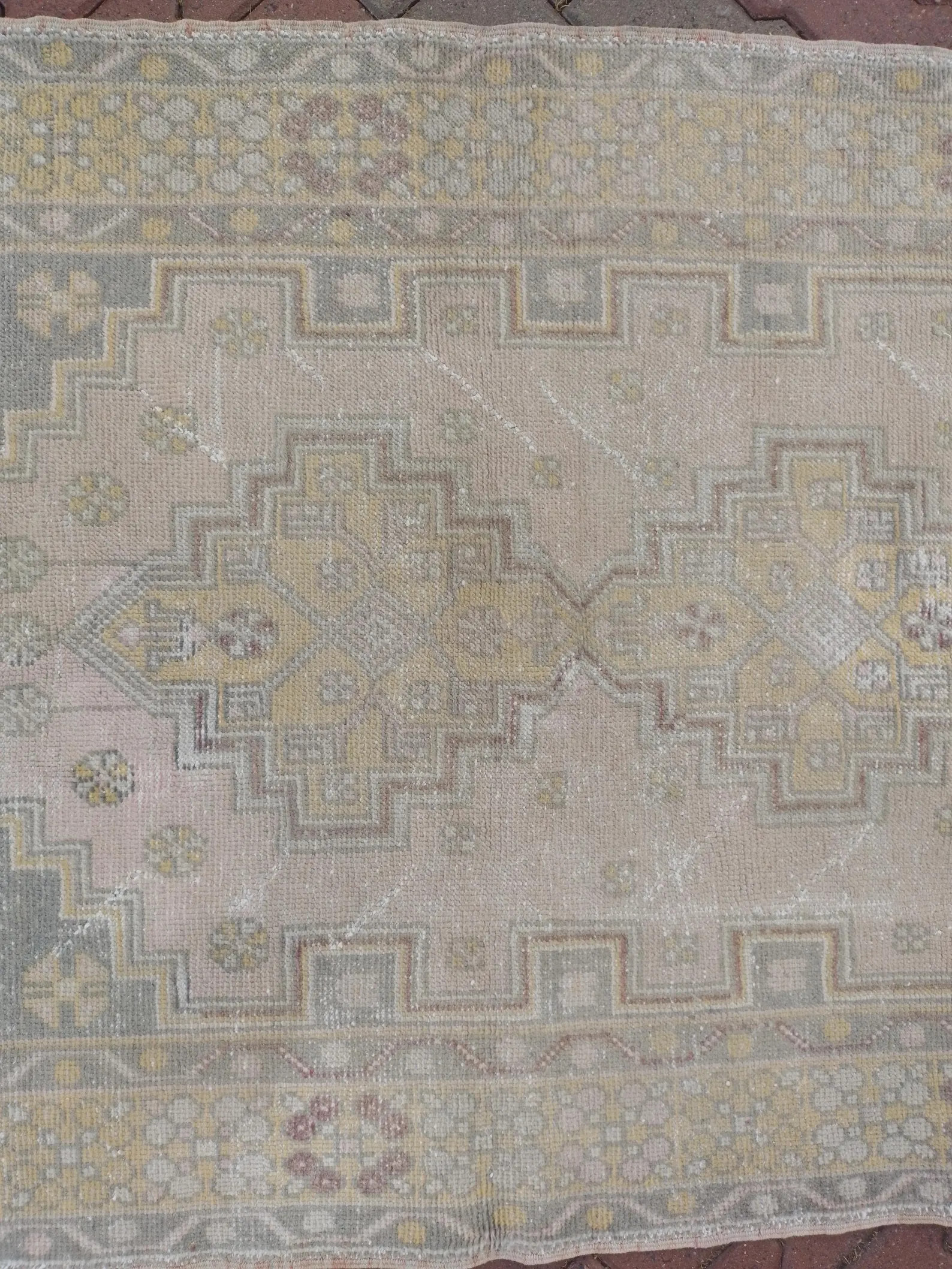 4 x 6.3 Ft  Muted Yellow, Gentle Gray-Blue, Delicate Blush & Subtle Sage-Green Vintage Turkish Ru... | Etsy (US)