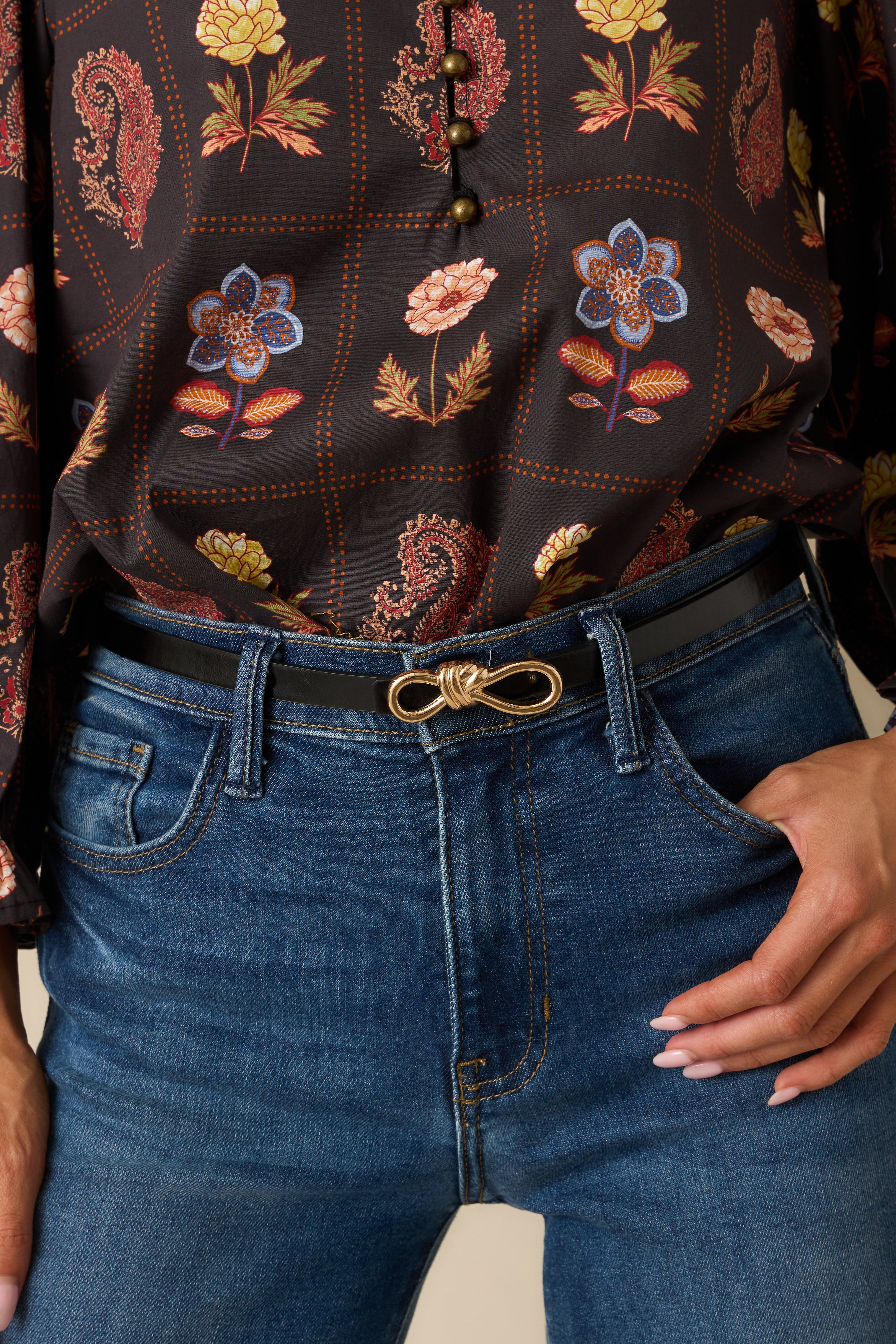 Roped In Black Faux Leather Belt | Red Dress