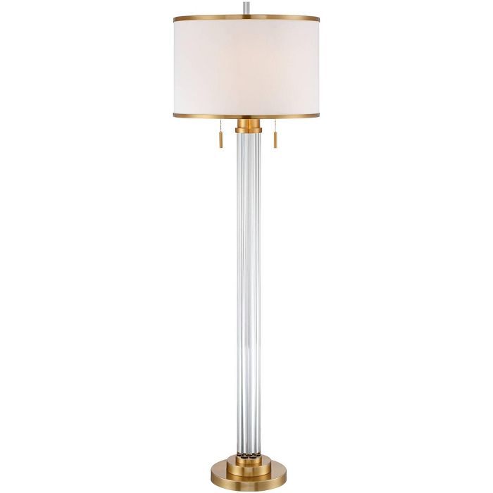 Possini Euro Design Modern Floor Lamp Satin Brass Crystal Glass Column Linen Drum Shade for Livin... | Target