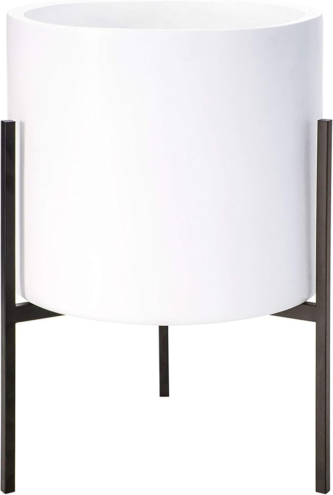 Amazon.com : Modern White Plants Pot Cylinder Planter with Heavy Duty Stand, Medium 10 Inch Pot, ... | Amazon (US)