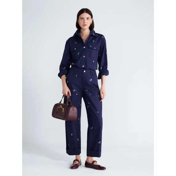 Free Assembly Women's Embellished Cotton Utility Shirt With Long Sleeves, Sizes XS-XXL | Walmart (US)