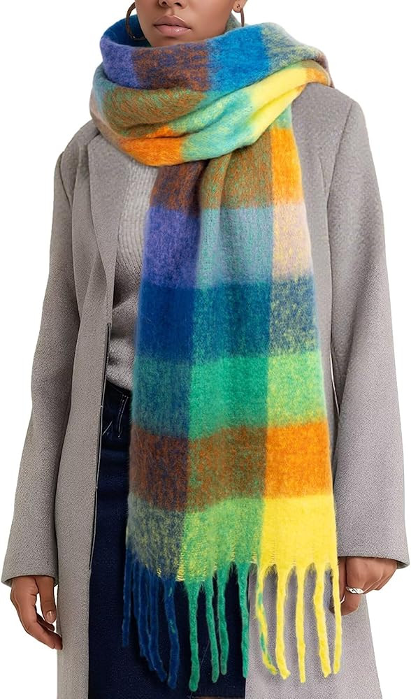 Chunky Scarf for Women Winter - Big Thick Plaid Scarves,Colorful Large Long Blanket Wrap for Cold Weather | Amazon (US)