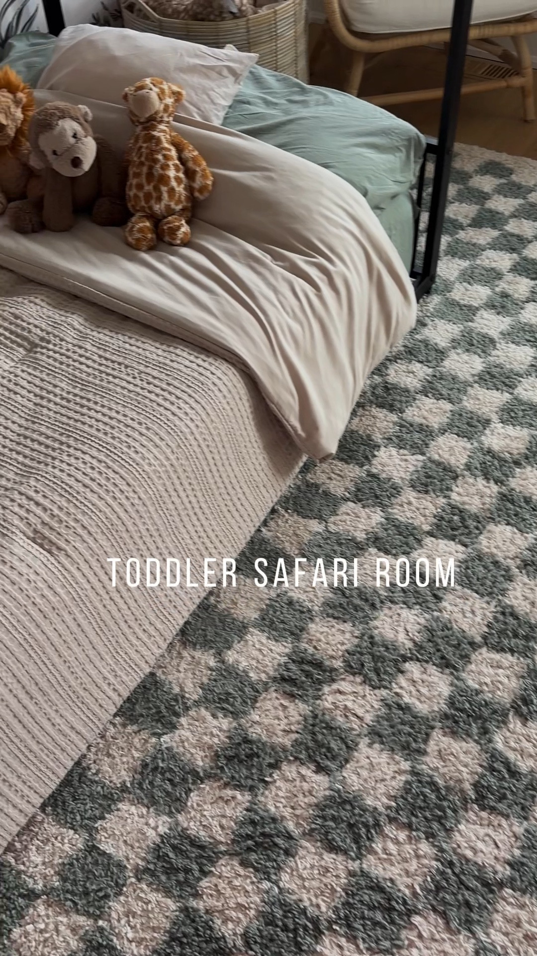 A few details from our toddler Safari Room ✨
I had this Safari wallpaper mural picked out before was even pregnant & I've loved it for so long and once we finally got it up I was so happy it didn't disappoint!
The Safari mural is from Etsy, the black metal house bed, green checkered rug, and green play kitchen are from Wayfair Canada, and the checkered tent and kids table are from Amazon.

#playroomideas #SafariMural #toddlerroom #safarinursery #playroominspo


#LTKkids #LTKbaby #LTKhome