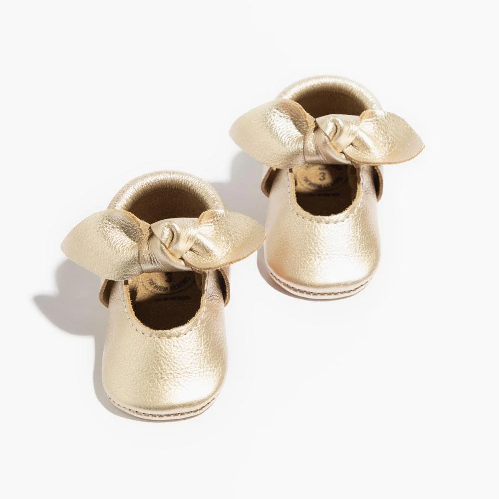 Platinum Knotted Bow Baby Moccasins | Designer Baby Girl Shoes | Freshly Picked
