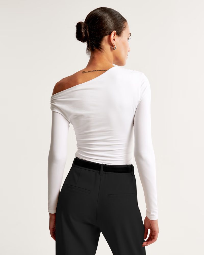 Long-Sleeve Asymmetrical Draped Bodysuit | Abercrombie & Fitch (US)
