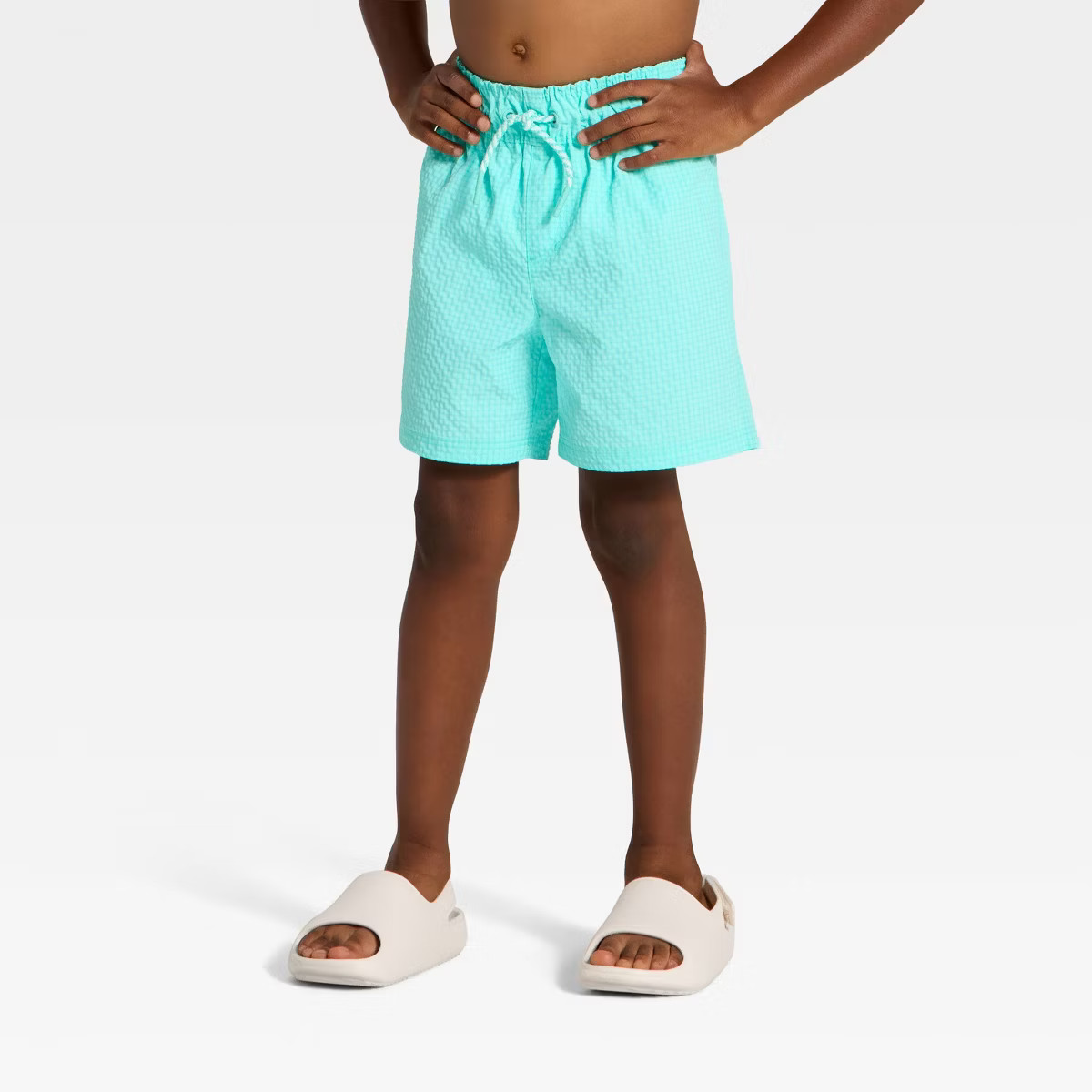 Toddler Boys' Seersucker Solid Swim Trunks - Cat & Jack™ Bright Aqua | Target
