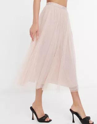 Needle & Thread embroidered crop top and midi tulle skirt co-ord in blush floral | ASOS (Global)