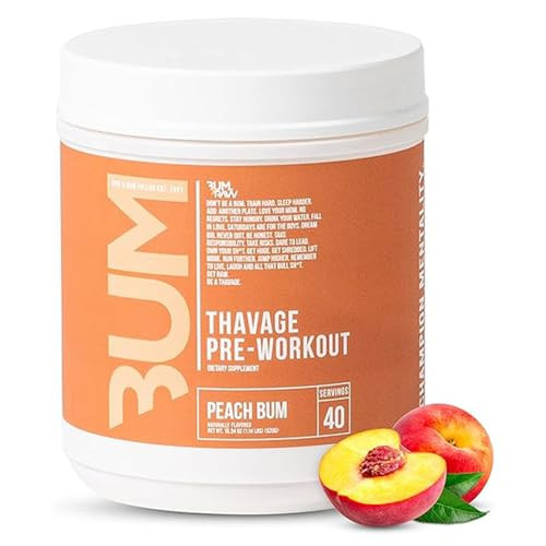 RAW Thavage Pre Workout - Peach Bum Chris Bumstead Pre Workout Formula, Sports Nutrition Pre-Workout Powders Men & Womens Preworkout Drink, Energy Powder for Working Out 40 Servings 1 17.6 Ounce | Amazon (US)