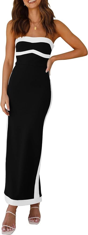 PRETTYGARDEN Womens Strapless Back Slit Cocktail Party Tube Maxi Dress | Amazon (US)