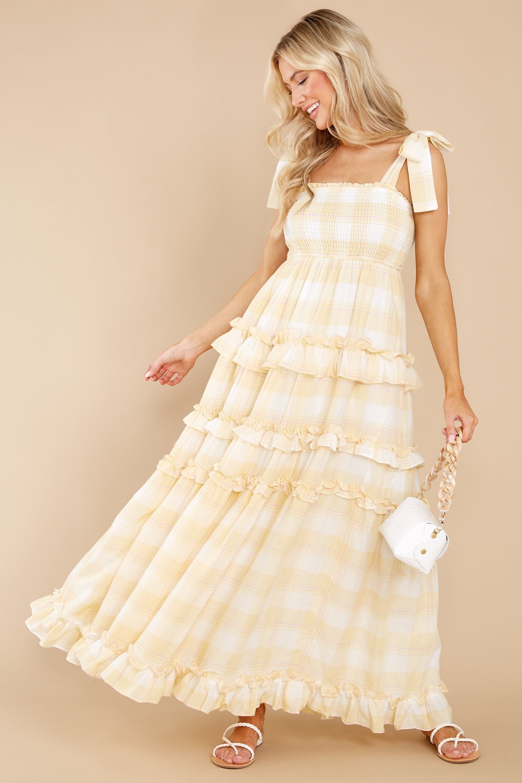 Turn Up The Radio Yellow Gingham Maxi Dress- Easter  | Red Dress 