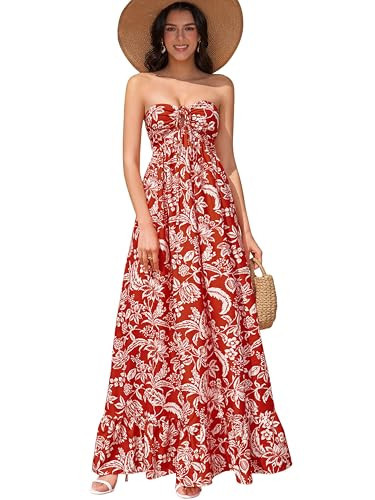 KUTUMAI Women Floral Maxi Tube Dress 2026 Summer Casual Long Flowy Beach Boho Resort Sundress - Halter or Strapless RedFloral L | Amazon (US)